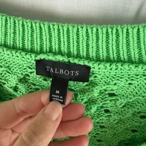 Talbots  Green V-Neck Cable Knit Long Sleeve Sweater Size Medium - Picture 6 of 6